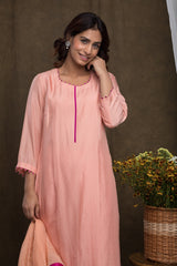 Peach Tucks Silk Kurta Set