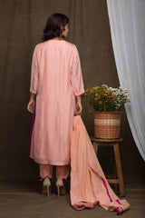 Peach Tucks Silk Kurta Set