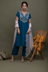 Embroidered Silk Kurta Set