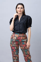 Puffed Sleeve Collared Shirt