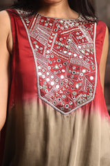 Red Ombre Set WIth Mirror Embroidery
