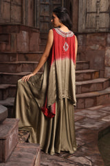 Red Ombre Set WIth Mirror Embroidery