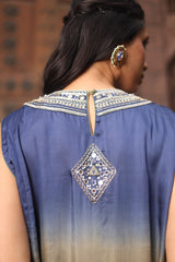 Blue-Olive Shaded Set With Mirror Embroidery