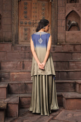 Blue-Olive Shaded Set With Mirror Embroidery