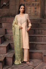 Peach Dori Embroidered Kurta Set With Dupatta