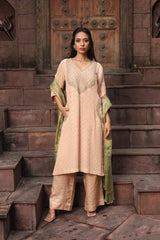Peach Dori Embroidered Kurta Set With Dupatta