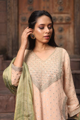 Peach Dori Embroidered Kurta Set With Dupatta
