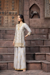 Grey Silk Sharara Set With Dori Embroidery