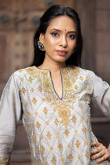 Grey Silk Sharara Set With Dori Embroidery