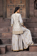Grey Silk Sharara Set With Dori Embroidery