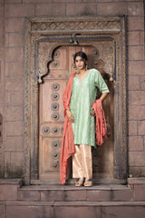 Dori Embroidered Kurta Set With Contrasting Dupatta