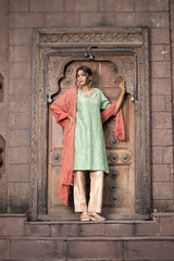 Dori Embroidered Kurta Set With Contrasting Dupatta