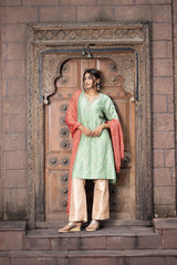 Dori Embroidered Kurta Set With Contrasting Dupatta