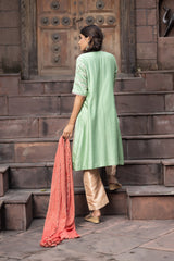Dori Embroidered Kurta Set With Contrasting Dupatta
