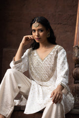 White Dori Embroidered Kurta Set