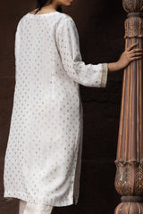 Kurta Set with Intricate Golden Dori Embroidery Paired with Pants & Georgette Dupatta
