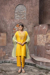 Yellow Chanderi Dori Embroidered kurta Set