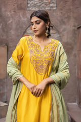 Yellow Chanderi Dori Embroidered kurta Set