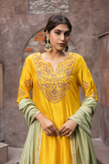 Yellow Chanderi Dori Embroidered kurta Set