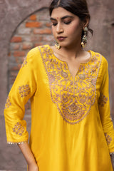 Yellow Chanderi Dori Embroidered kurta Set
