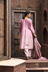 Peach Embroidered Kurta Set with Dupatta