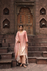 Peach Kalidar Embroidered Kurta Set