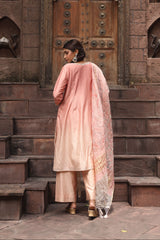 Peach Embroidered Kurta Set with Dupatta