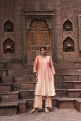 Peach Kalidar Embroidered Kurta Set