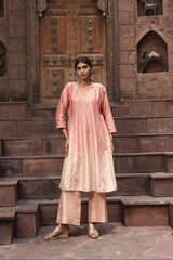 Peach Embroidered Kurta Set with Dupatta