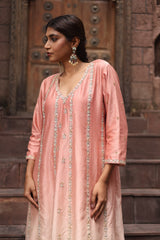 Peach Kalidar Embroidered Kurta Set