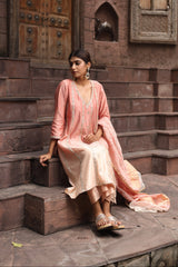 Peach Embroidered Kurta Set with Dupatta