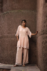 Peach Organza Embroidered Set