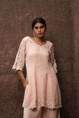 Peach Organza Embroidered Set