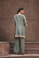 Dusty Sage Green Organza Embroidered Set