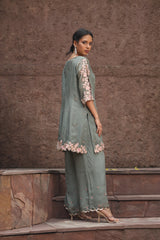 Dusty Sage Green Organza Embroidered Set