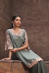 Dusty Sage Green Organza Embroidered Set