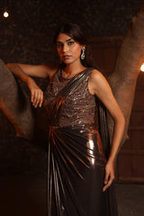 Bronze Embroidered Saree Gown