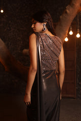 Bronze Embroidered Saree Gown