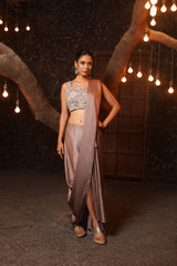 Lilac Grey Pre-Draped Saree