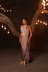 Lilac Grey Pre-Draped Saree