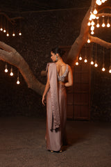 Lilac Grey Pre-Draped Saree