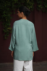 Green Twill Dori Embroidered Top