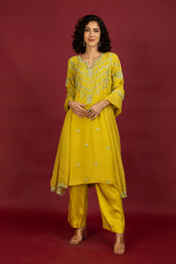 Mustard Yellow Organza Kurta Set