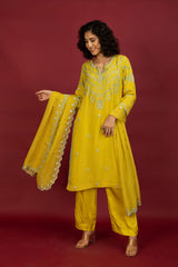 Mustard Yellow Organza Kurta Set