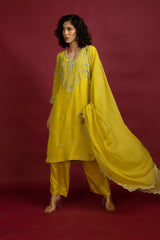 Mustard Yellow Organza Kurta Set