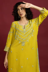 Mustard Yellow Organza Kurta Set
