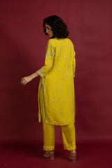 Mustard Yellow Organza Kurta Set