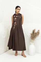 Embellished Satin A-Line Dress