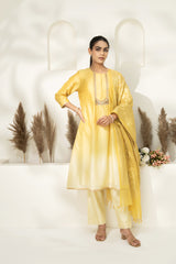 Yellow Kalidar Embroidered Kurta Set
