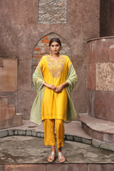 Yellow Chanderi Dori Embroidered kurta Set